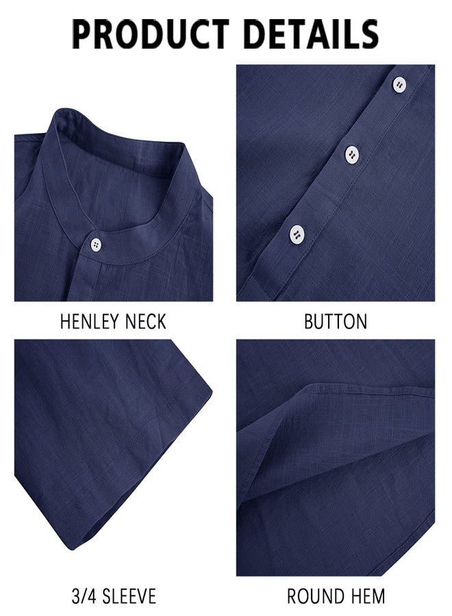 Ryannology Mens Linen Shirts Henley 3/4 Sleeve Casual Cotton T-Shirt Regular-Fit Lightweight Beach Yoga Tunic Tops - Image 2